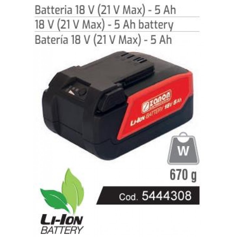 ΜΠΑΤΑΡΙΑ ZANON 21.0V(MAX) 18.0V(RATED) - 5.0Ah (για ZP-180 / ZP-190 / ZP-200)